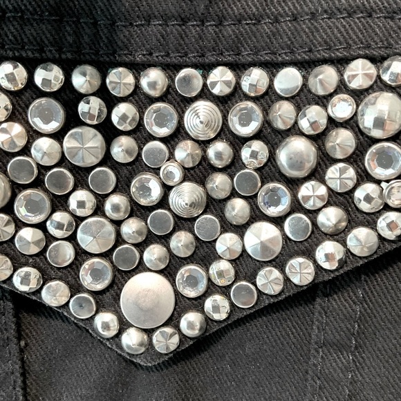 Vtg MICHAEL MORRISON Studded Denim Jacket Crystals PEACE SIGN Y2K Gaga Size M - Picture 8 of 11